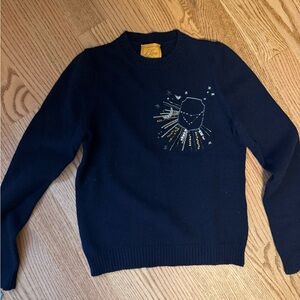 LE LION Navy Zodiac Sweater XS with Gold Embroidery